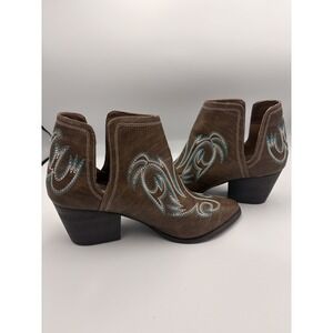 Cowgirl Boots Womens 39/8.5 Brown Teal Western Ankle Split Embroidered Rodeo